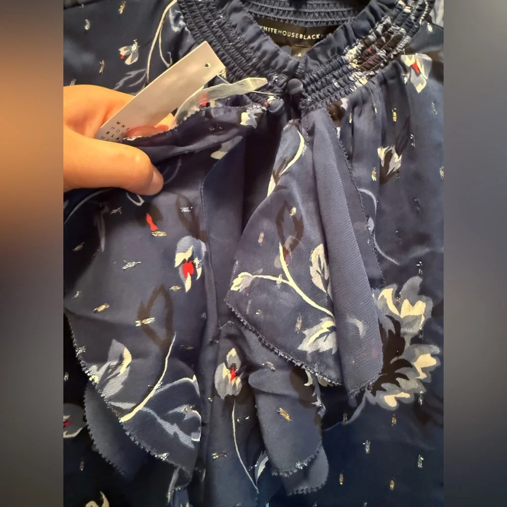 White House Black Market Sheer Blue Floral Blouse - Picture 2 of 11
